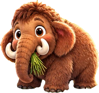 Friendly woolly mammoth peeking over the edge